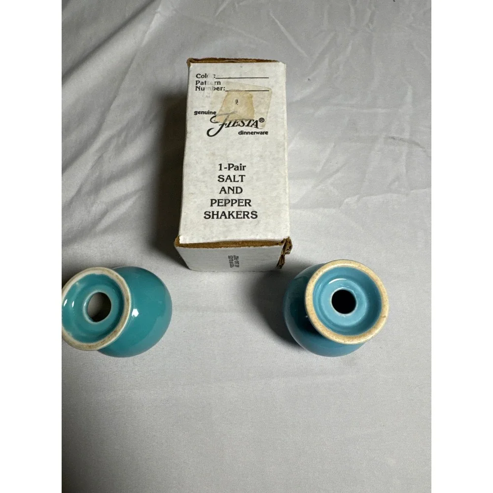 Fiesta Salt and Pepper Shakers Turquoise Excellent Art Deco Ceramic Set with Box
